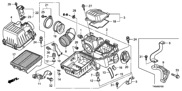 2011 Honda Fit Element Assembly, Air Cleaner Diagram for 17220-RB0-000