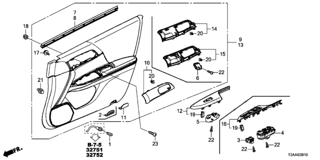 2017 Honda Accord Switch Assembly, Power Window Master Diagram for 35750-T2A-A12