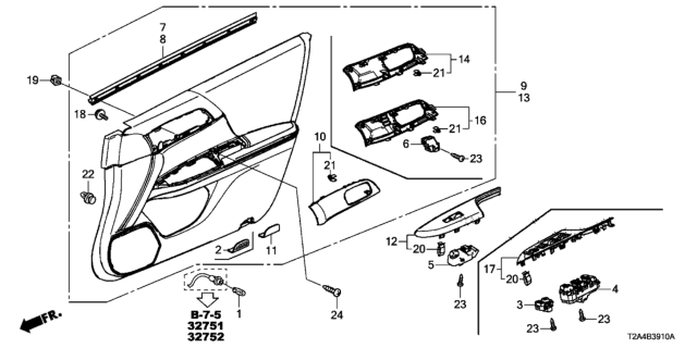2014 Honda Accord Switch Assembly, Power Window Mas Diagram for 35750-T2A-A11