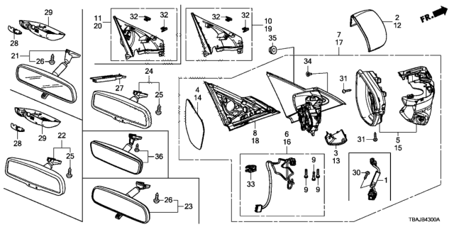 2018 Honda Civic Mirror Assembly, Rear View Diagram for 76400-TF0-A01