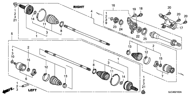 2006 Honda Ridgeline Driveshaft Assembly, Passenger Side Diagram for 44305-SJC-A01