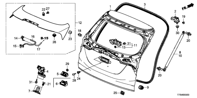2018 Honda HR-V Lock Assembly, Tailgate Diagram for 74800-T7Y-K01