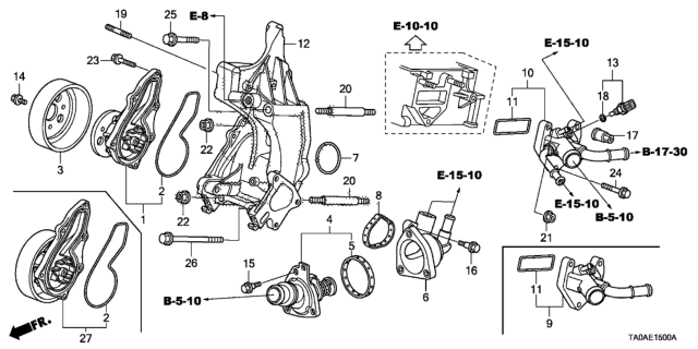 2012 Honda Accord Water Pump Diagram for 19200-R40-A01