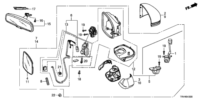 2018 Honda Clarity Electric Set Passenger Side, Mirror Sub Assembly Diagram for 76203-TRV-A01