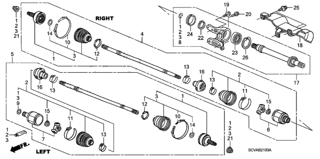 2008 Honda Element Shaft Assembly, Half (Automatic) Diagram for 44500-SCV-A10