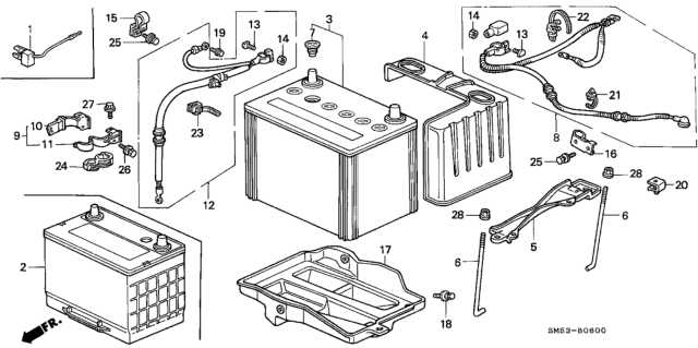 1992 Honda Accord Battery Assembly (80D26R-Mf) Diagram for 31500-SF1-A1100M