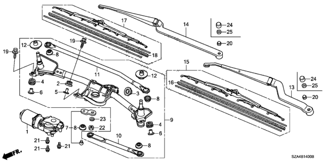 2013 Honda Pilot Arm, Windshield Wiper (Passenger Side) Diagram for 76610-SZA-A01
