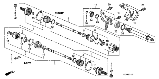 2009 Honda Pilot Driveshaft Assembly, Passenger Side Diagram for 44305-SZA-S01