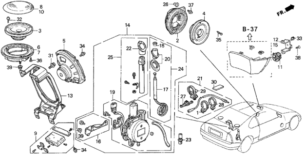 1994 Honda Prelude Speaker Unit (160MM) (Single Cone) Diagram for 39120-S04-A01