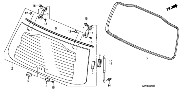 2010 Honda Pilot Glass Set, RR. Windshield (Privacy)(United L-N Glass) Diagram for 73211-SZA-A01