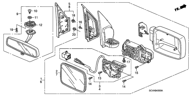 2007 Honda Element Mirror Assembly, Rearview (Black) (Day/Night) Diagram for 76400-SCV-A01ZA