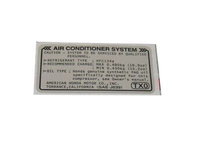 Honda 80050-T0A-H00 Label, Air Conditioner Caution