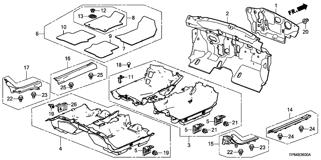 Honda 83601-TP7-A01ZA Floor Mat, R. FR. *YR336L* (CHEEK BROWN)