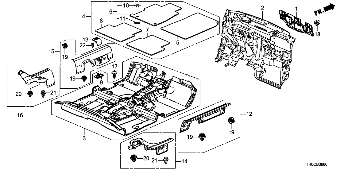 Honda 83603-TR3-A01ZD Floor Mat, R. RR. *NH167L* (GRAPHITE BLACK)