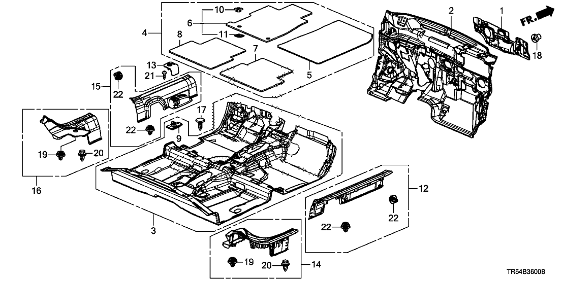 Honda 83603-TR3-A01ZA Floor Mat, R. RR. *G69L* (PALE MOSS GRAY)