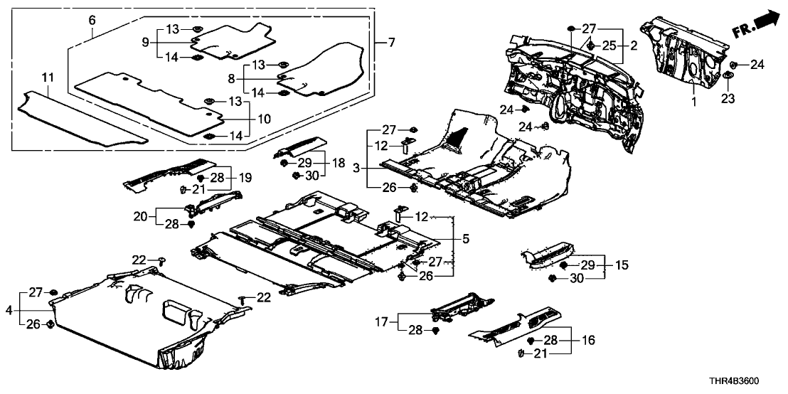 Honda 83301-THR-A11ZB Carpet Assy., FR. Floor *NH900L* (DEEP BLACK)
