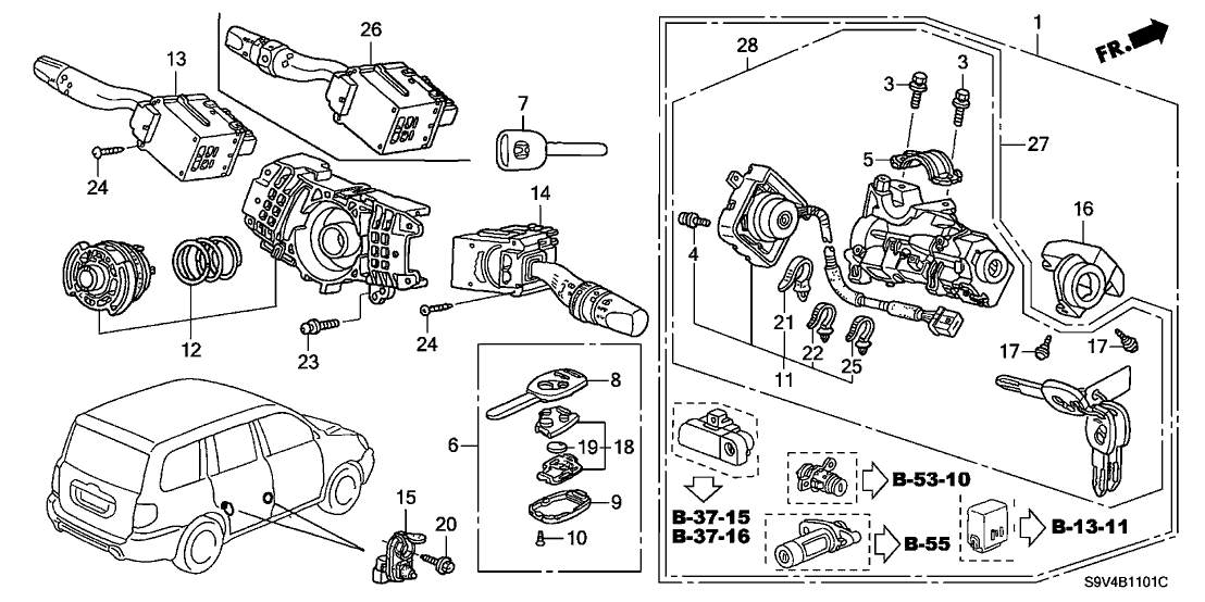 Honda 06350-S9V-A40ZC Cylinder Set, Key *YR203L* (SADDLE)