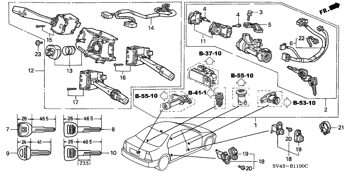 Honda 06350-SV4-A30ZB Cylinder Set, Key *NH178L* (Service) (EXCEL CHARCOAL)