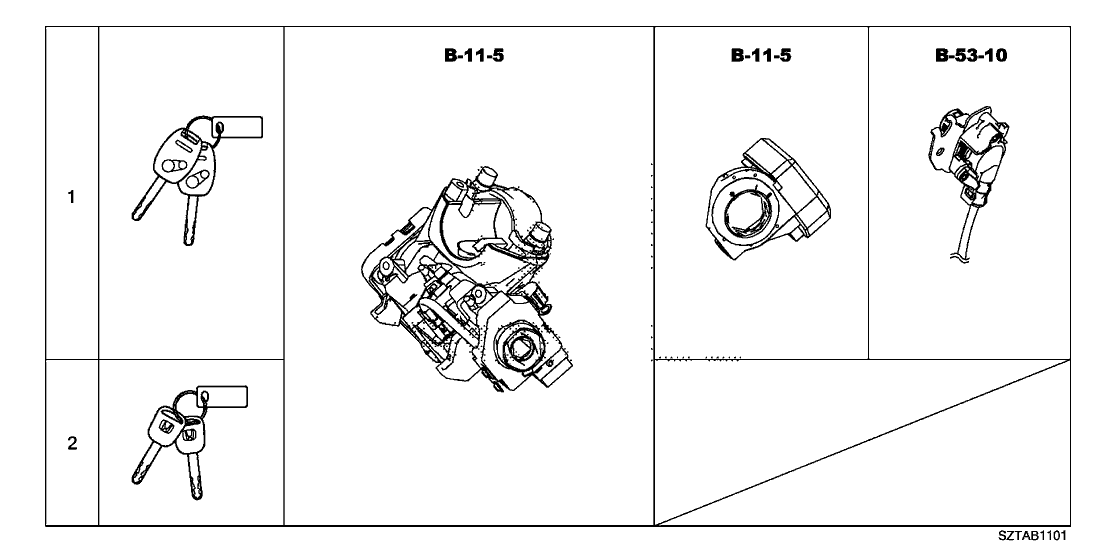 Honda 06350-SZT-A02 Cylinder Set, Key