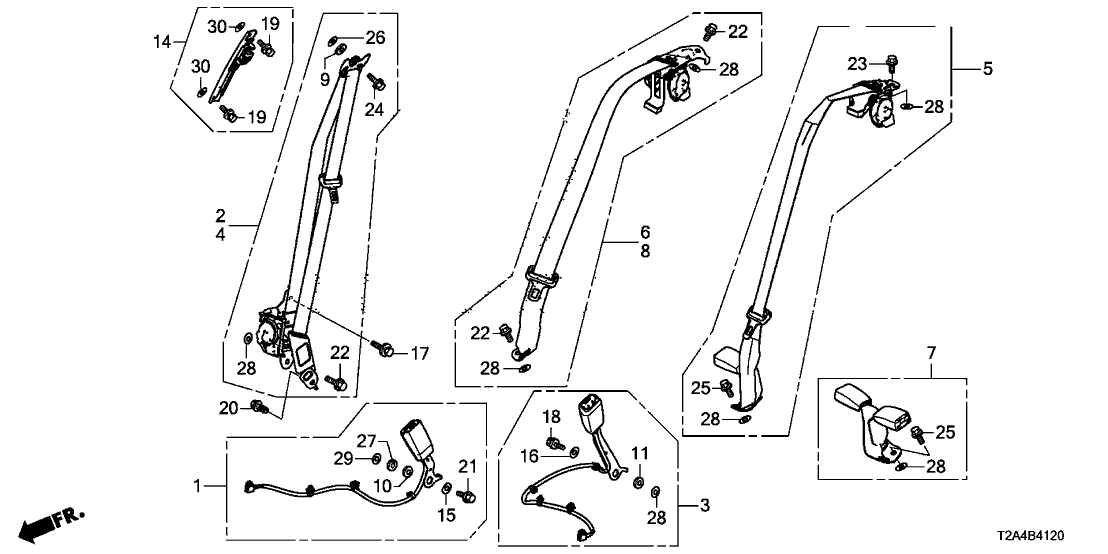 Honda 04824-T2A-A00ZC Tongue Set, Right Rear Seat Belt (Outer) (Atlas Gray)