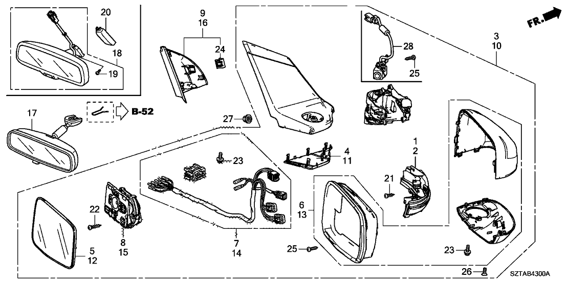 Honda 76200-SZT-A51ZD Mirror Assembly, Passenger Side Door (Smart Black) (R.C.)