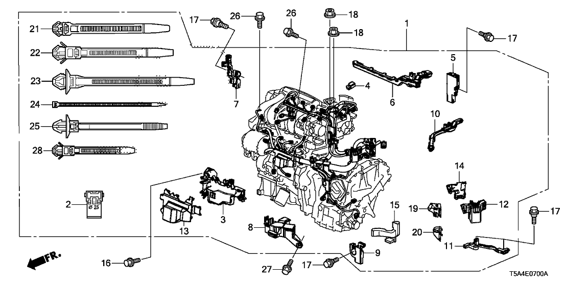 Honda 32129-5R0-J70 Holder, RR. Engine Harness Transmission
