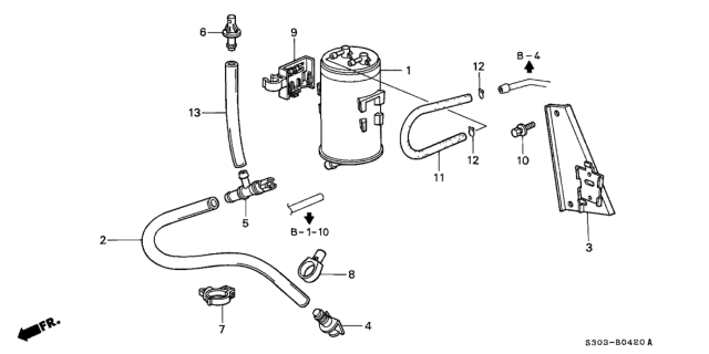 1997 Honda Prelude Canister Assembly Diagram for 17300-S30-A01