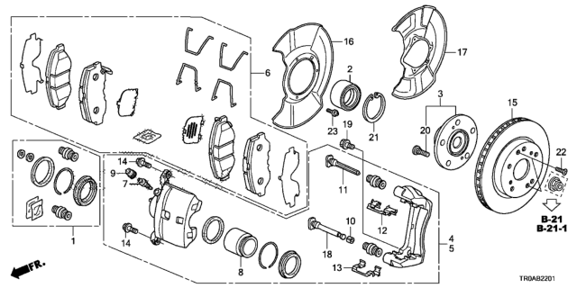 2013 Honda Civic Front Caliper Sub-Assembly Diagram for 45019-T2F-A00