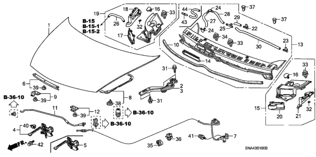 2007 Honda Civic Stay, Hood Opener Diagram for 74145-SNA-A00