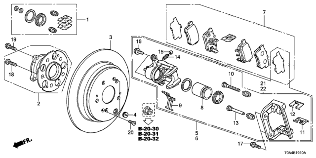 2012 Honda CR-V Pad Set, Rear Diagram for 43022-T0G-A01