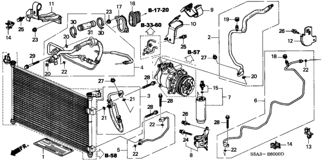 2001 Honda Civic A/C Hoses - Pipes Diagram