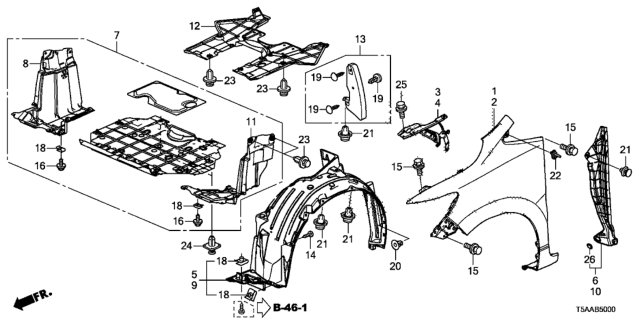 2020 Honda Fit Fender Assembly, Right Front (Inner) Diagram for 74100-T5R-A20