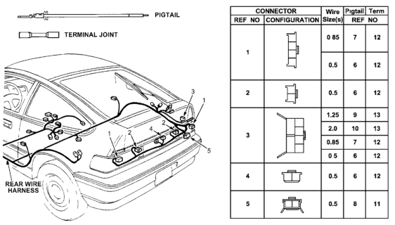 1990 Honda CRX Joint, Terminal Diagram for 07JAZ-001030A