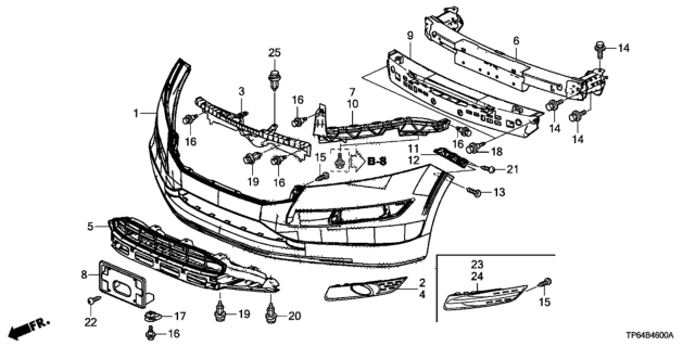 2012 Honda Crosstour Spacer, L. FR. Bumper Side Diagram for 71198-TP6-A01