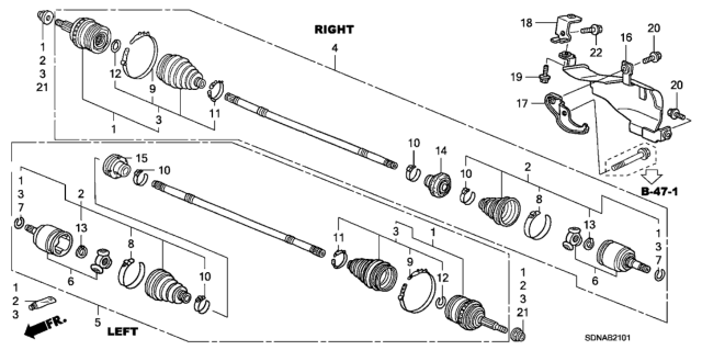2007 Honda Accord Driveshaft Assembly, Driver Side Diagram for 44306-SDC-A01