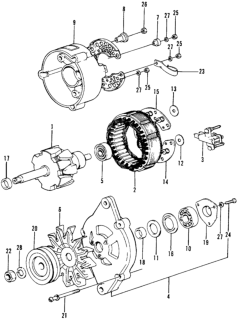 1973 Honda Civic Holder Assembly, Alternator Brush Diagram for 31105-611-004