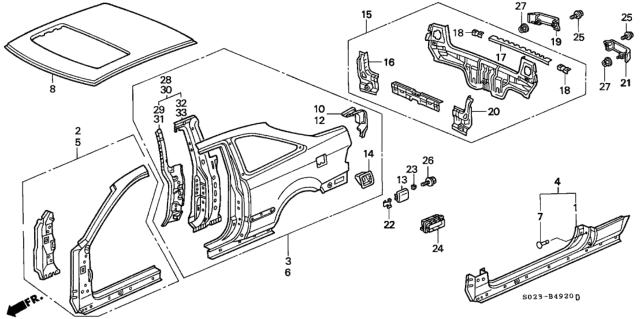 1997 Honda Civic Stiffener, L. Center Pillar Diagram for 63610-S00-A12ZZ