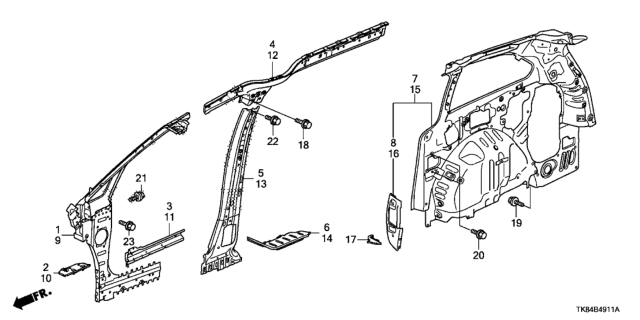 2017 Honda Odyssey Extension, L. RR. Wheel Arch Diagram for 64720-TK8-A00ZZ