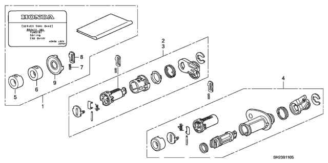 1991 Honda CRX Key Cylinder Kit Diagram