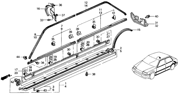 1988 Honda Civic Molding, R. FR. Door Sash Diagram for 72420-SH4-980