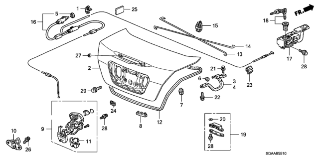 2007 Honda Accord Spring, R. Trunk Opener Diagram for 74871-SDA-A20ZZ