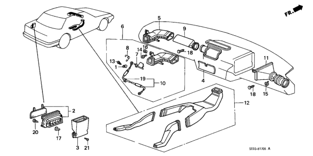 1987 Honda Accord Joint, Air Conditioner Door Duct Diagram for 77413-SE3-A02
