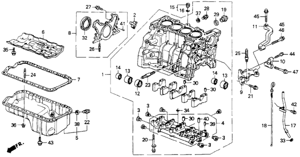 1991 Honda Accord Cylinder Block - Oil Pan Diagram
