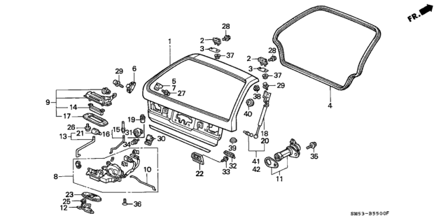 1991 Honda Accord Lock Assembly, Tailgate Diagram for 74800-SM5-A01