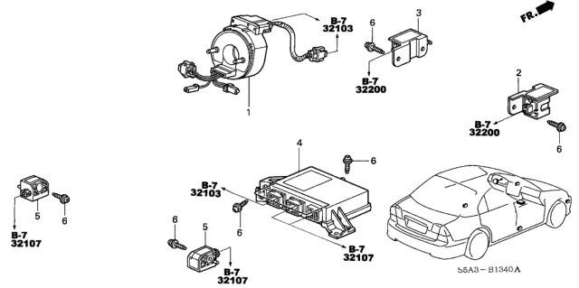 2001 Honda Civic Sensor Assy., Side Impact Diagram for 77970-S5A-A91