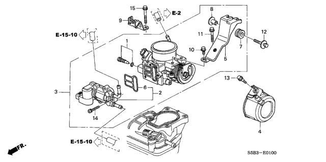 2004 Honda Civic Body Assembly, Throttle Diagram for 16400-PZA-A02
