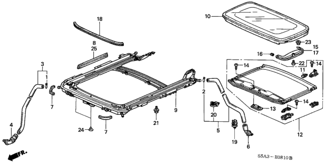 2001 Honda Civic Glass Assembly, Roof Diagram for 70200-S5A-J01