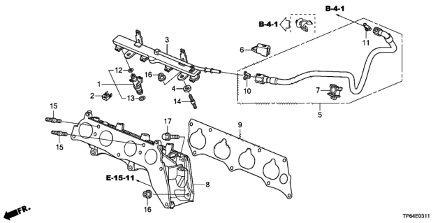 2014 Honda Crosstour Injector Assembly, Fue Diagram for 16450-R5A-J01