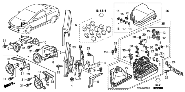 2007 Honda Civic Box Assembly, Relay Diagram for 38250-SVA-A12