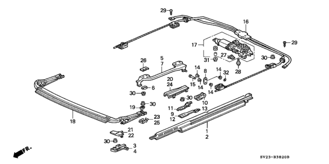 1997 Honda Accord Cable Assembly, Sunroof Diagram for 70400-SV2-J01